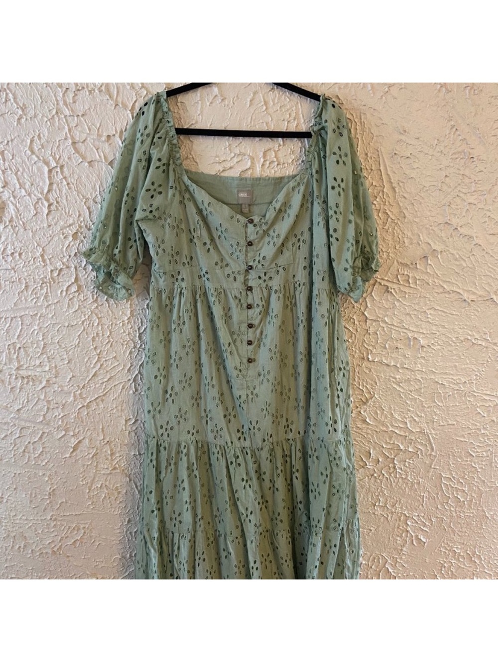 ASOS Green Eyelet Button-Front Midi Dress